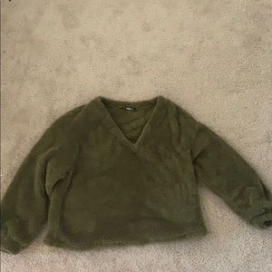Green Cropped Teddy Sweater